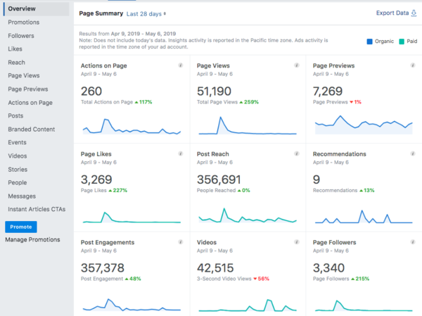 Page Summary from Facebook Insights showing graphis
