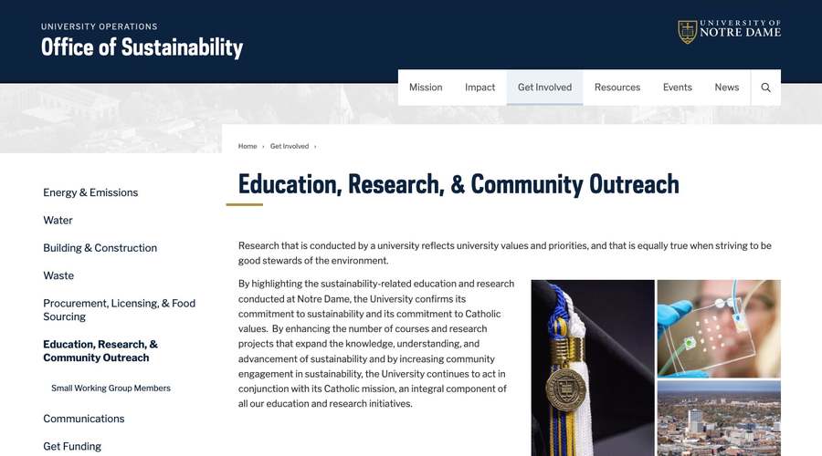 Sustainability Education Research Community Outreach Get Involved Office Of Sustainability University Of Notre Dame