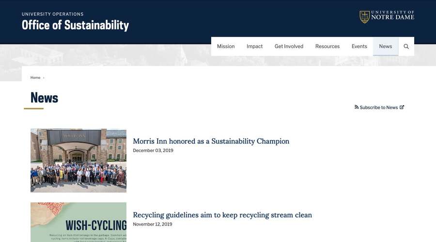 Sustainability News Office Of Sustainability University Of Notre Dame
