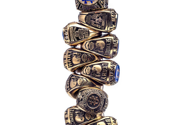 Football rings stacked on top of each other